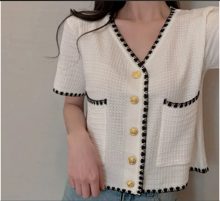 Rorah - Short-Sleeve Contrast Trim Blouse