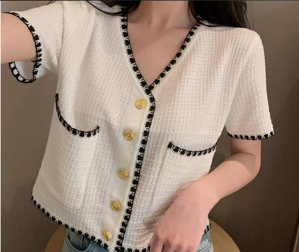 Rorah - Short-Sleeve Contrast Trim Blouse