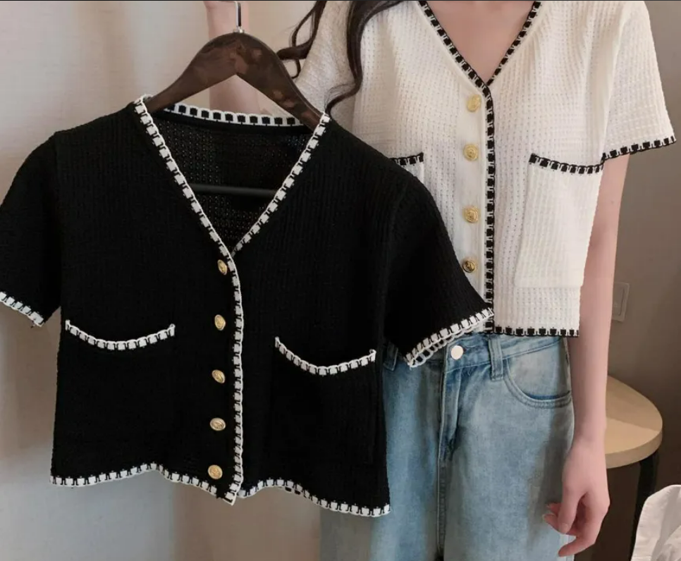 Rorah - Short-Sleeve Contrast Trim Blouse